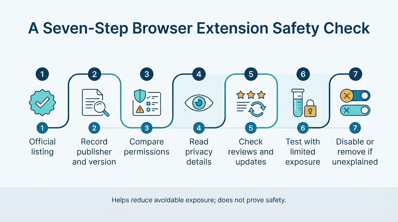 Seven-step checklist for evaluating a browser extension before and after installation
