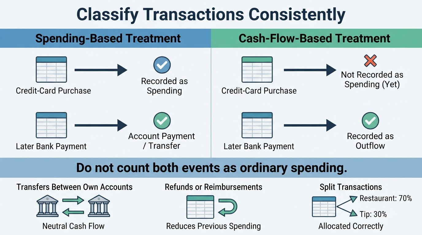 Comparison of spending-based and cash-flow-based treatment for credit-card purchases and payments