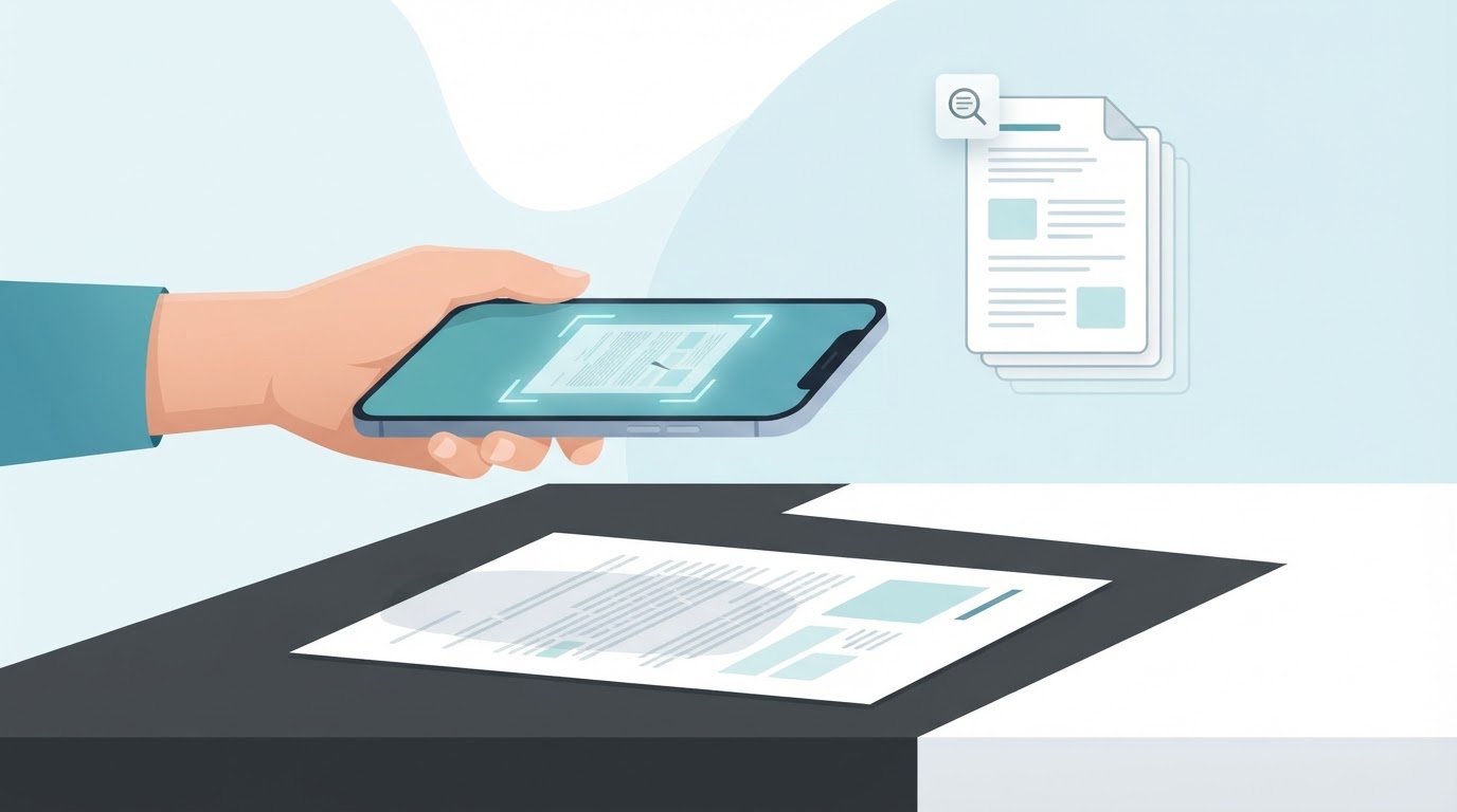 A smartphone scanning a paper document and turning it into a multi-page PDF.