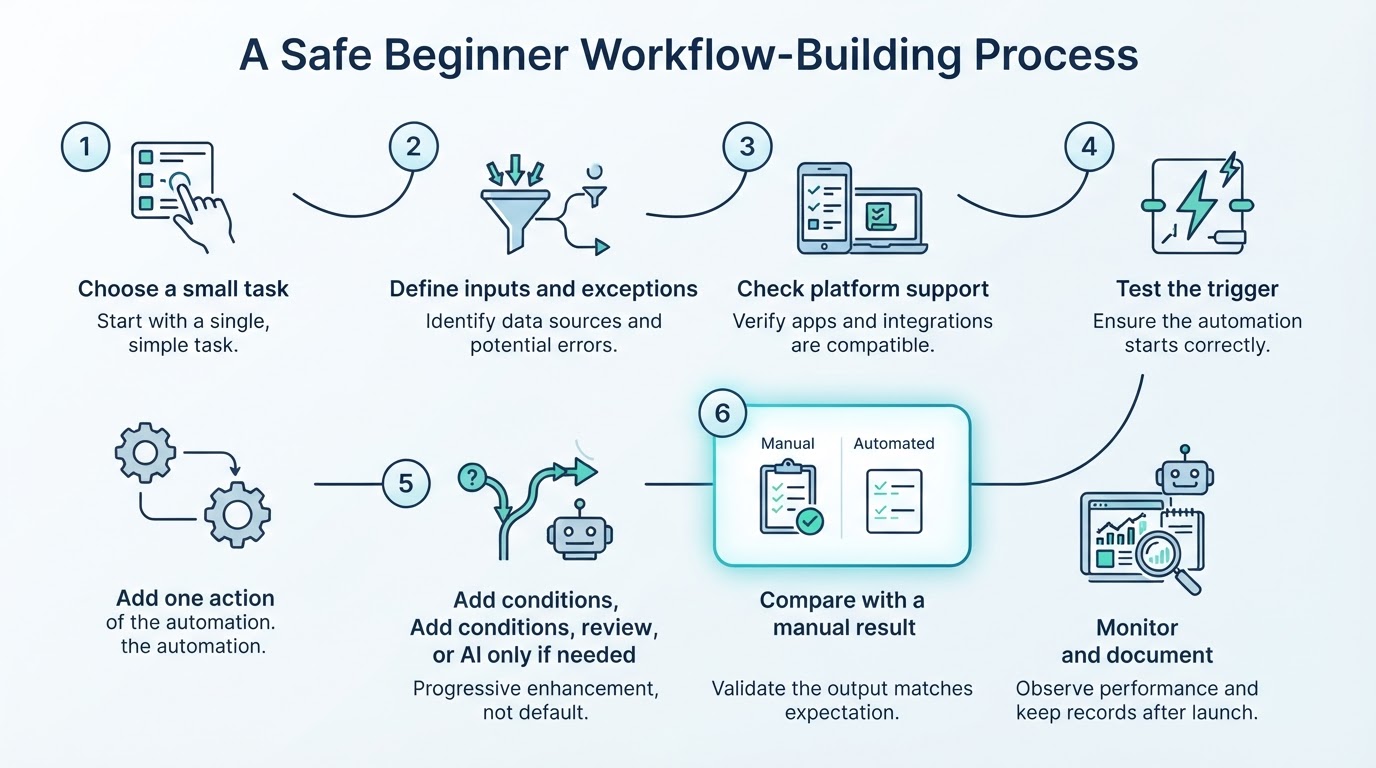 Eight-step roadmap for choosing, building, testing, reviewing, and monitoring a no-code automation