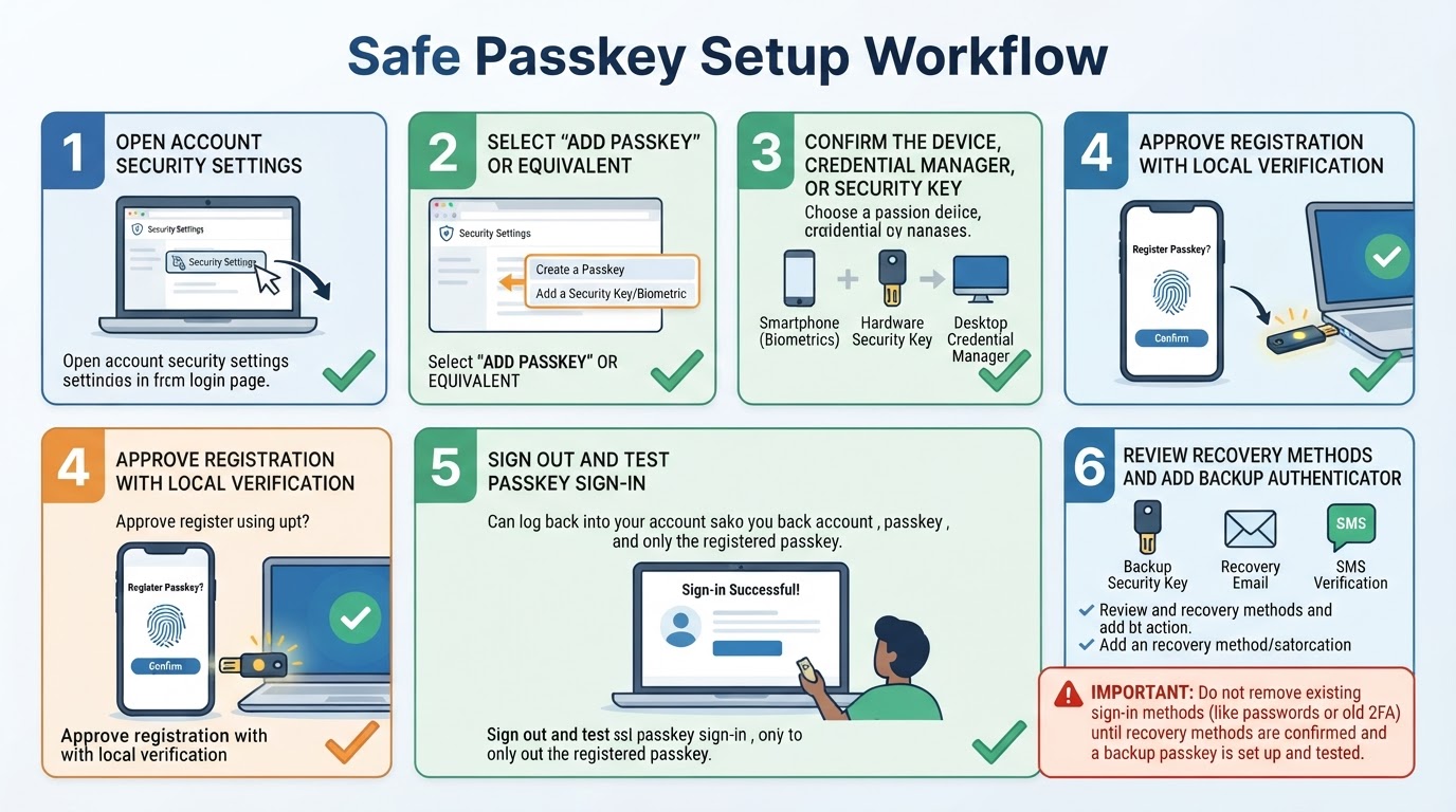 Six-step checklist for creating, testing, and safely managing a passkey