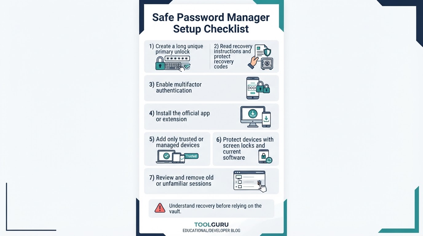 Seven-step checklist for setting up a password manager safely